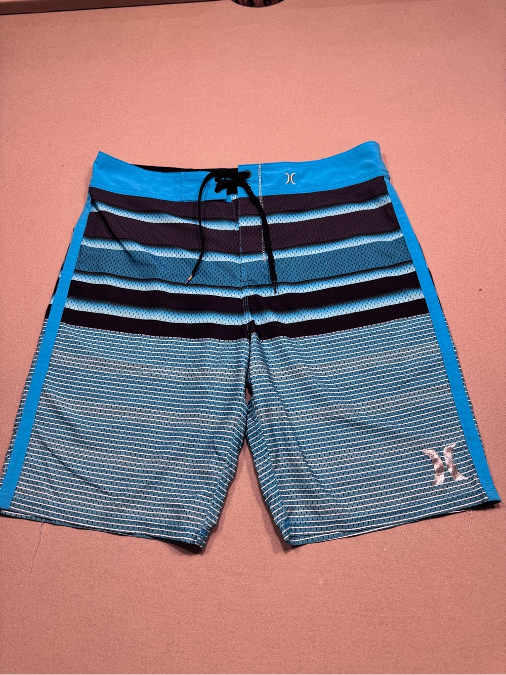 Hurley Men’s Phantom Turquoise and Black Striped Board Shorts
